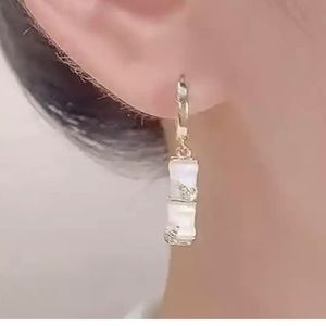 Gold Plated White Opal Bamboo Dangle Earrings